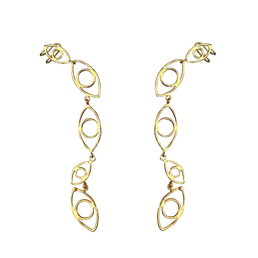 Rain of Eyes Gold Dualcuff Earrings by Amulettos