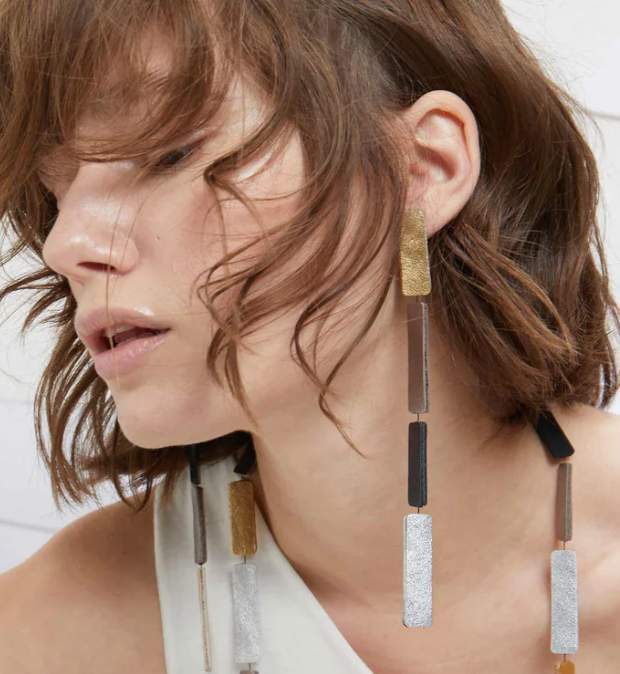 Rainbow Rectangle Long Earrings by Iskin Sisters