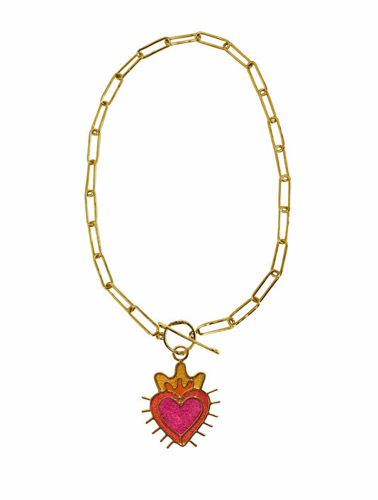 Chain Link Think Sagrado Corazón Necklace by Amulettos