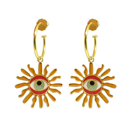 Mini Hoops Eye Sun I Earrings by Amulettos